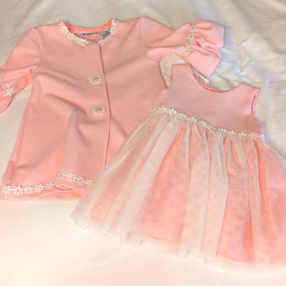 12 month pink and white formal dress with matching peti coat